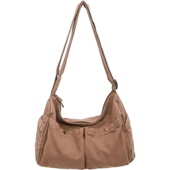 Canvas Bag Cute, Crossbody Bag with Multiple Pockets Brown - Picture 1 of 6